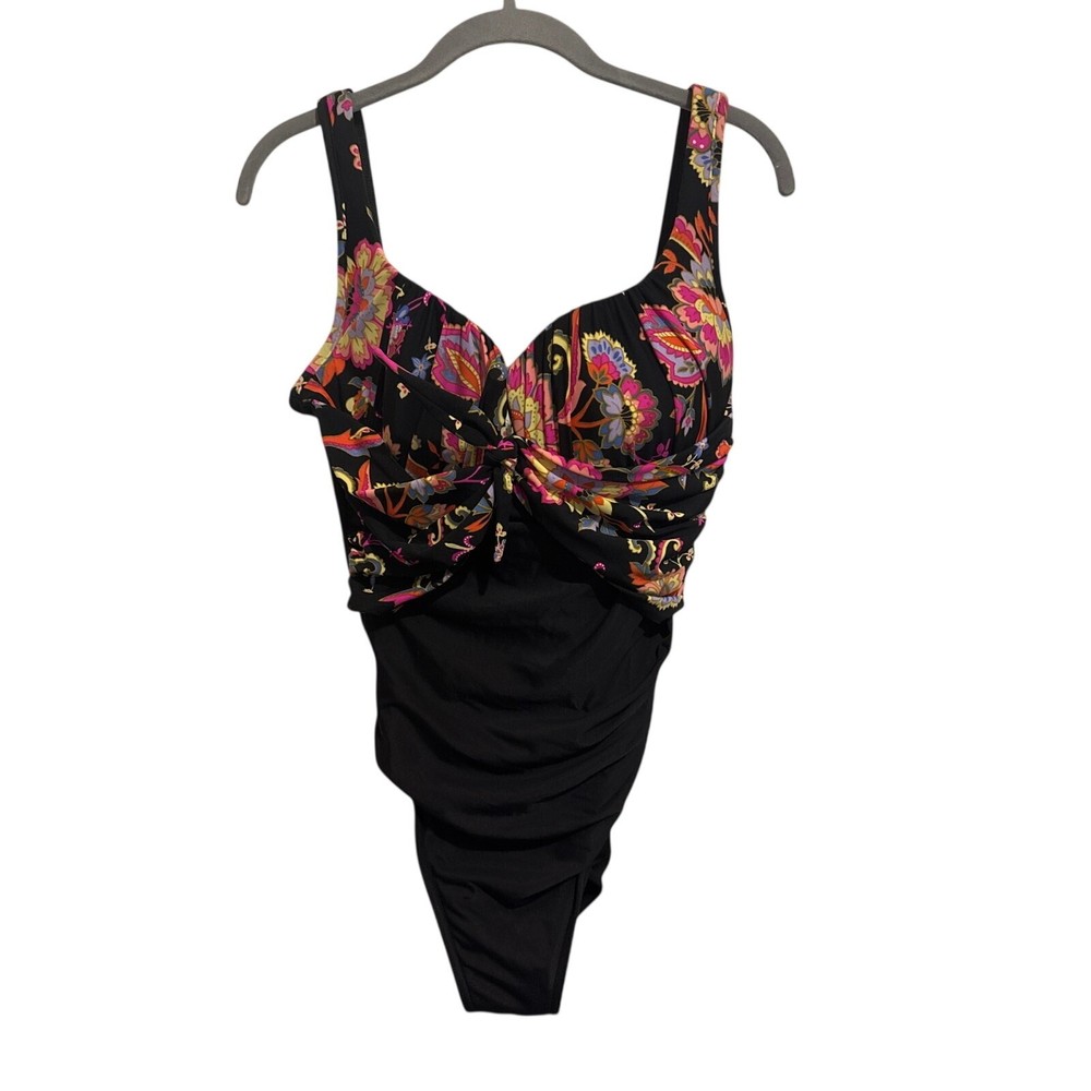 Miraclesuit Womens One Piece Swimsuit Black Floral Underwire Tummy Control 16