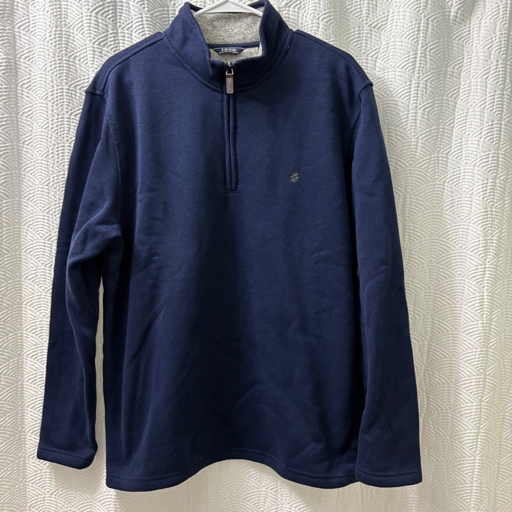IZOD Mens XL Quarter Zip Pullover Sweater Long Sleeve Navy Blue