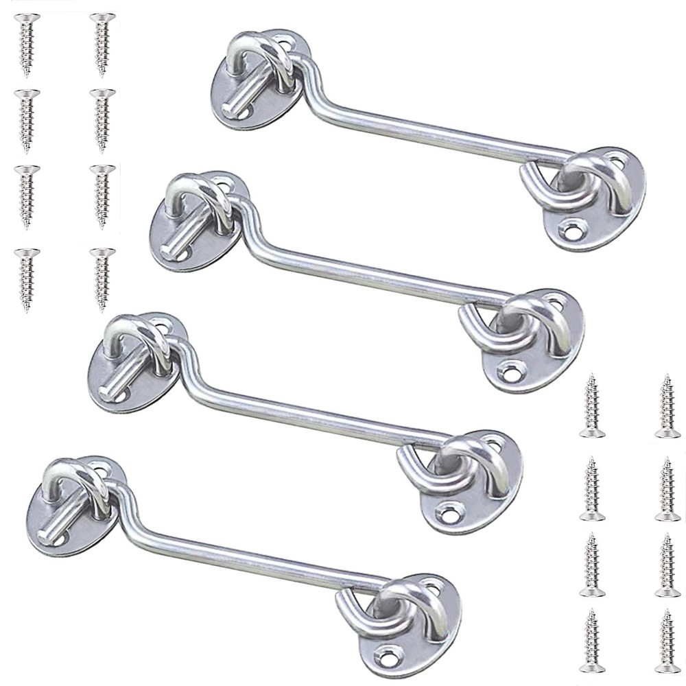 4-Pack Barn Door Sliding Eye Hook Latch Lock Hardware with Screws