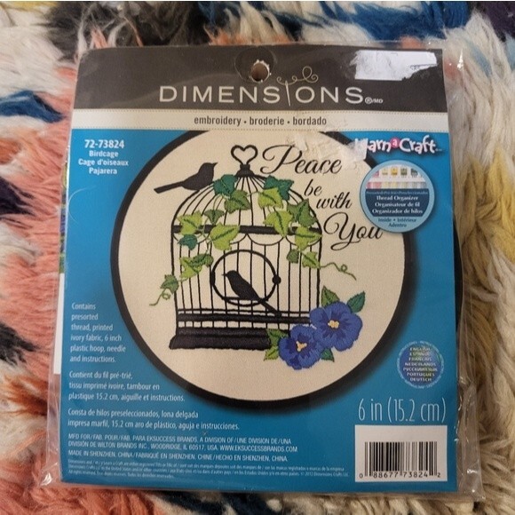 Embroidery kit by Dimensions, bird cage, Flowers, Peace Be With You. Craft DIY