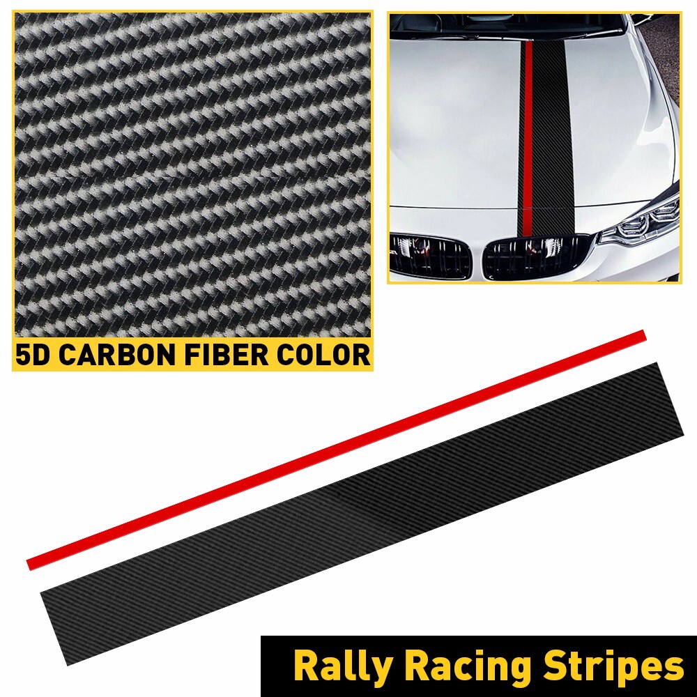 2pcs Car Stripes Racing Rally Front Hood Carbon 5D Fiber Decal Wrap Sticker