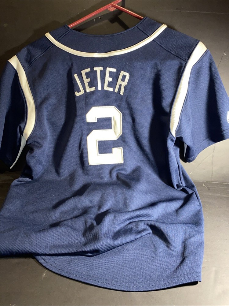 Majestic Derek Jeter New York Yankees Youth Jersey Sz L Big Hat Logo