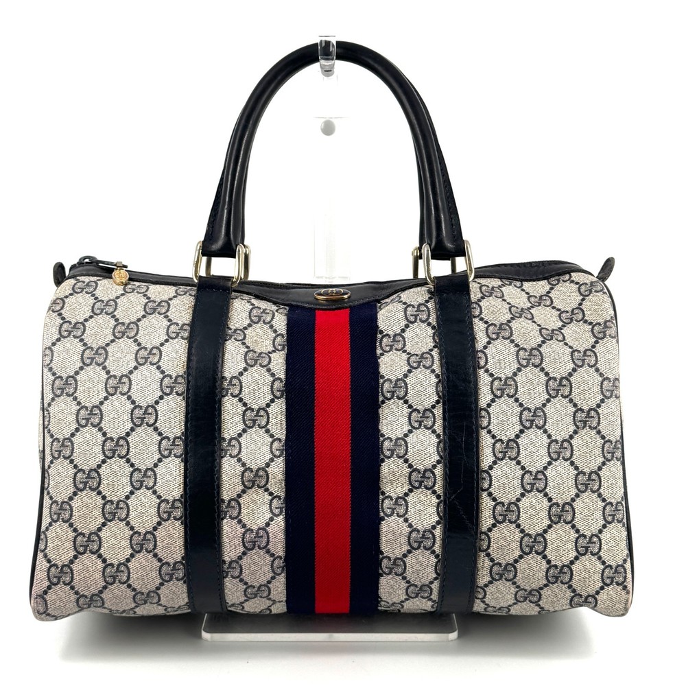 Vintage Gucci  Mini Boston Bag GG Supreme Sherry Line PVC Navy Authentic