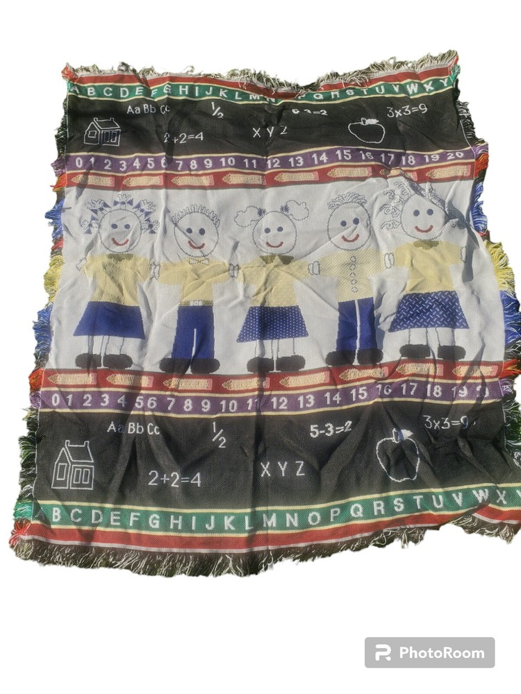Vintage Double Woven Jacquard Cotton Throw Blanket 50x60 Cute Back to School-image