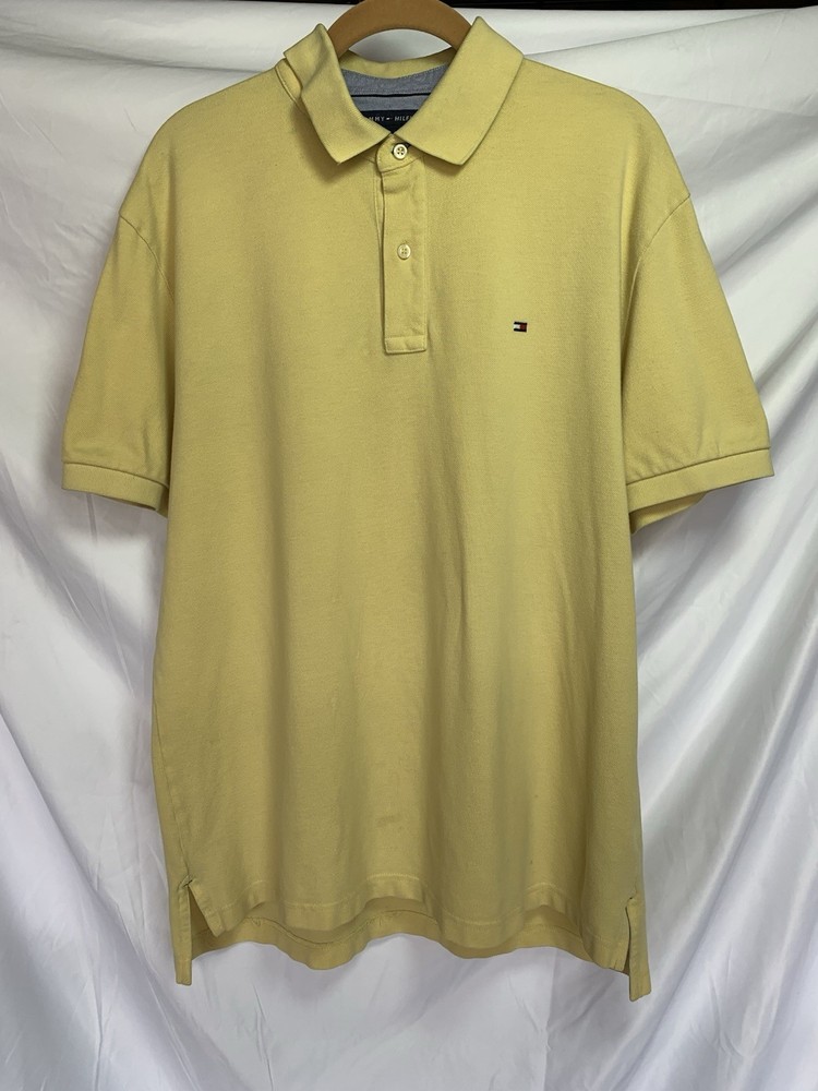 Tommy Hilfiger Polo Shirt Mens Size Large Yellow Casual Short Sleeve (261)