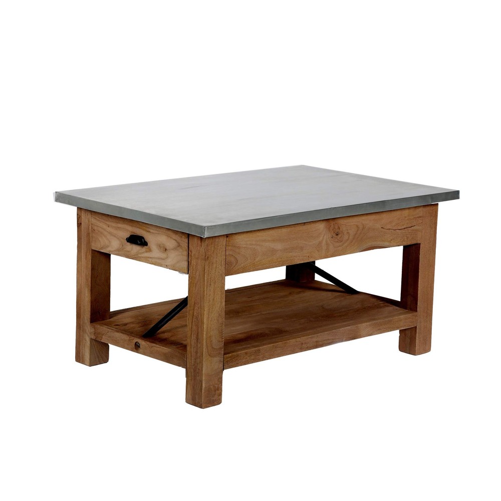 48-Inch Natural Acacia Wood Hairpin Coffee Table with Live Edge and Patina Metal Legs