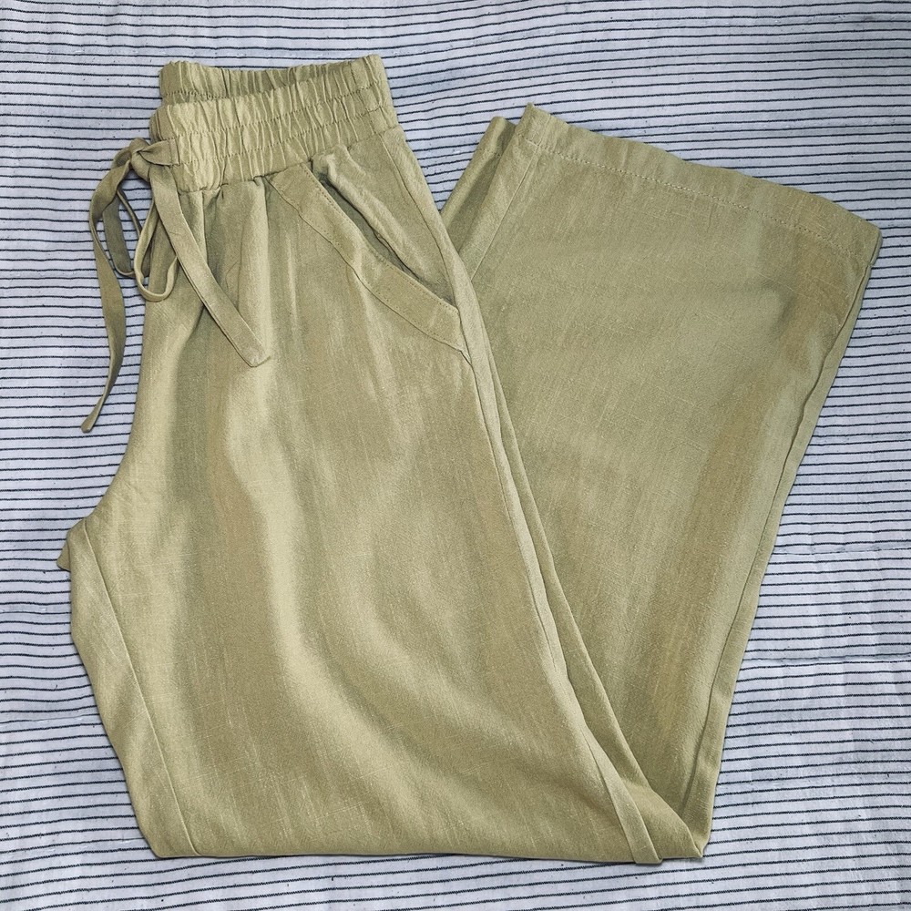 Sienna Sky Pants Womens Small Yellow Wide Leg Pull-On Elastic Waist Tie Pockets