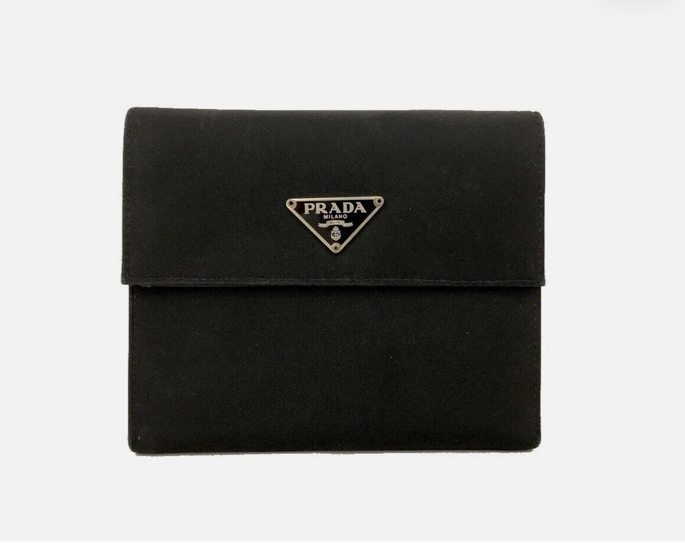 Vintage PRADA Logo Nylon Trifold Wallet in Black
