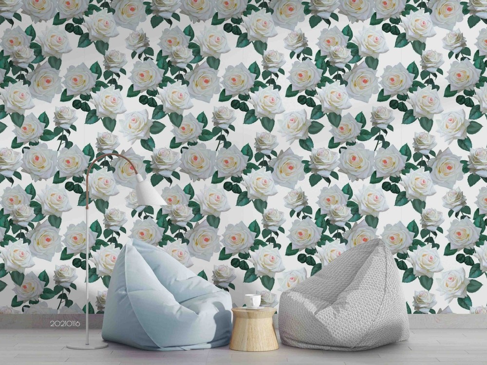 3D White Rose Flora Pattern Wall Murals Wallpaper Murals Wall Sticker