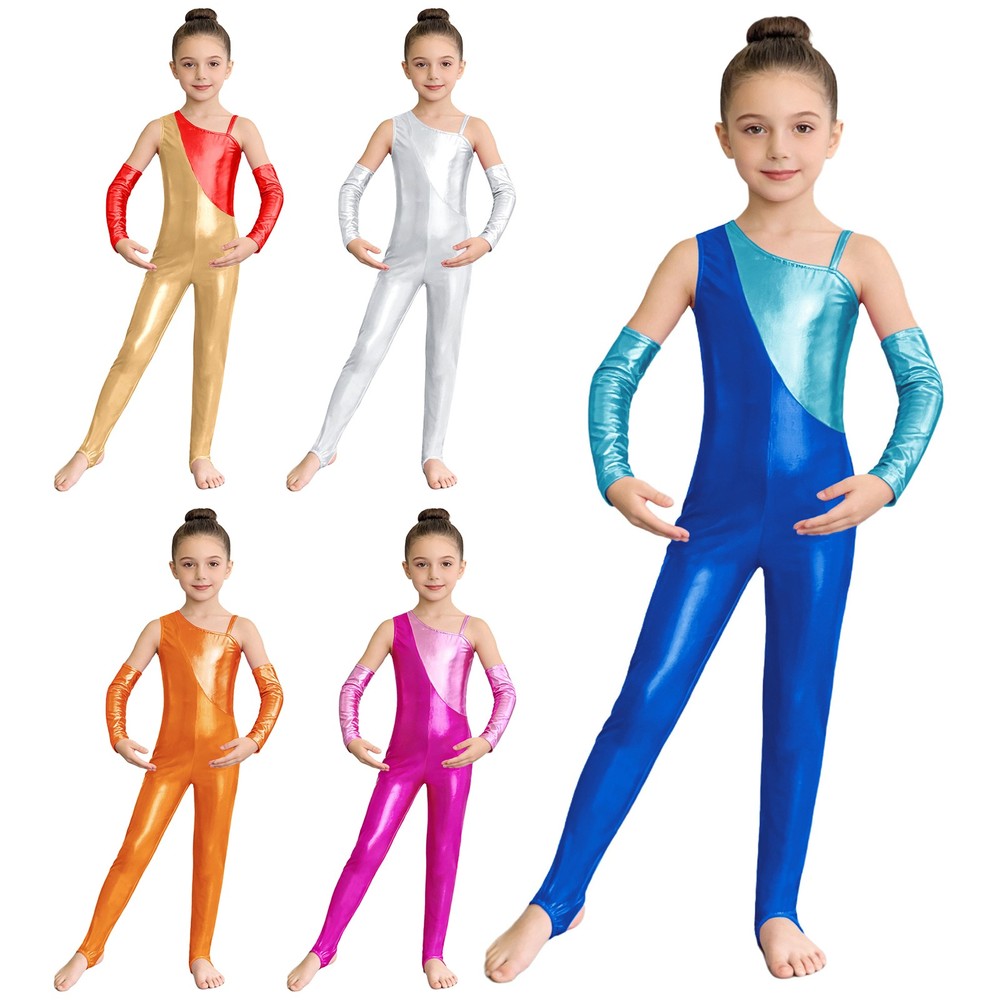 Girls' Metallic Sleeveless One Piece Ballet Leotard Jumpsuit Overall Gymnastics