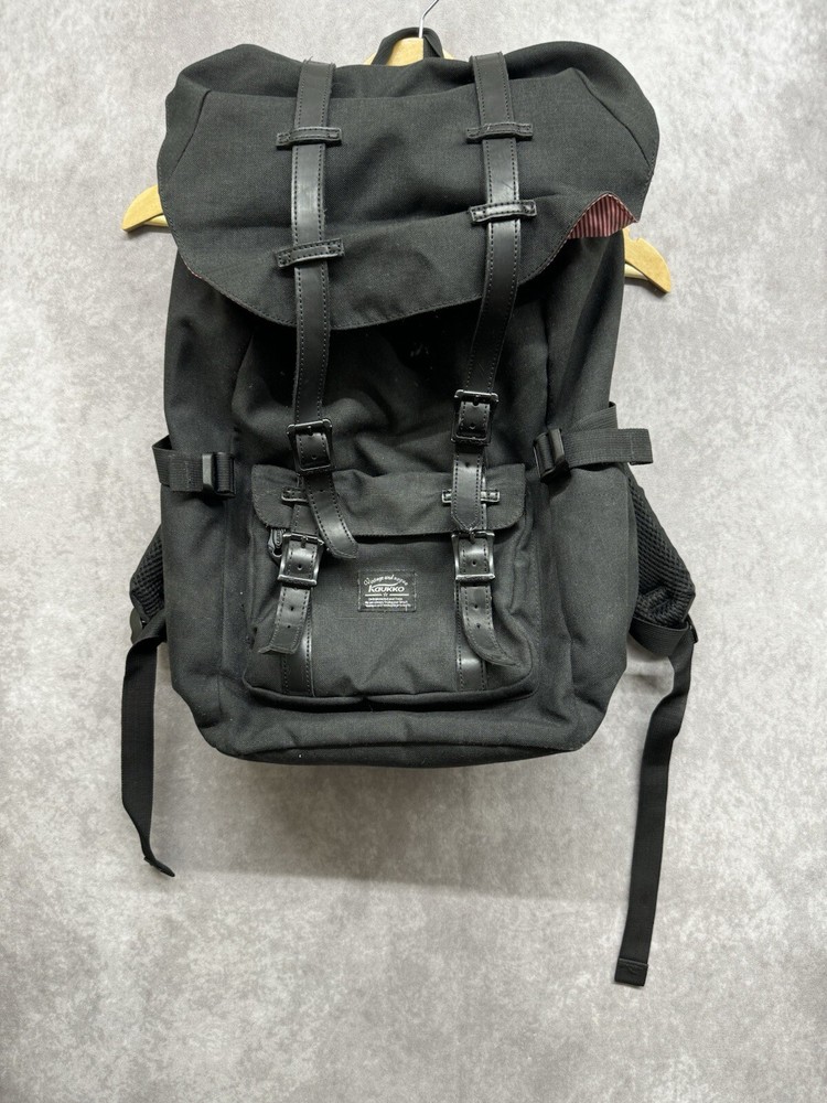 KAUKKO Canvas Flap Backpack - Black Satchel Laptop Carry Bag Hiking Camping