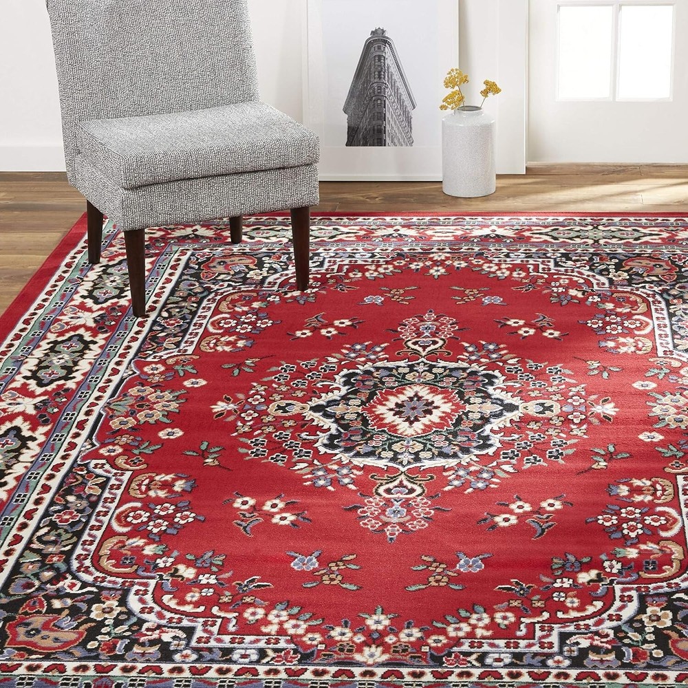 Large Medallion Red Area Rug 9x12 Ft For Living Room Bedroom Clearance Sale New-image