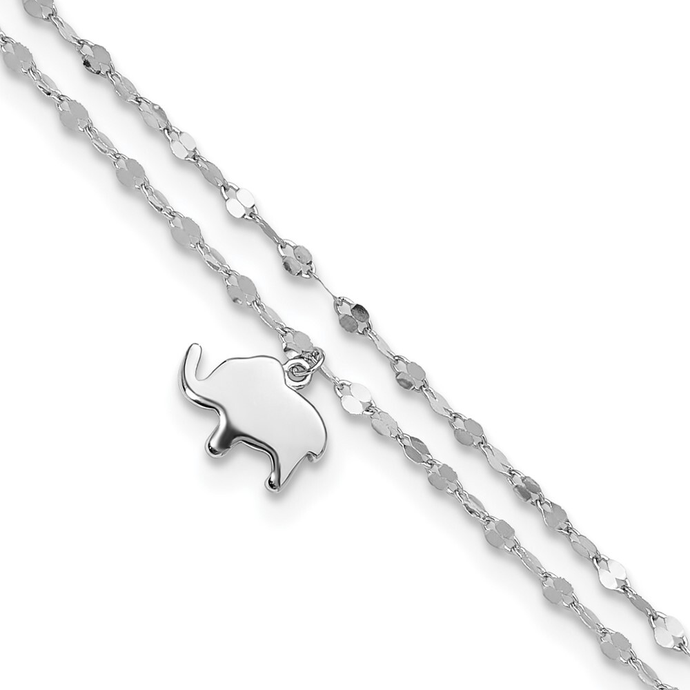 Sterling Silver Rhodium-plated 2-Strand Elephant 8.75