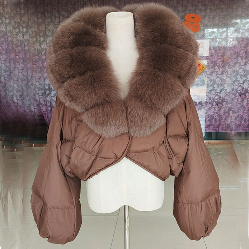 Winter Women's Short Oversized Fox Fur Collar Thickened Down Jacket Coats
