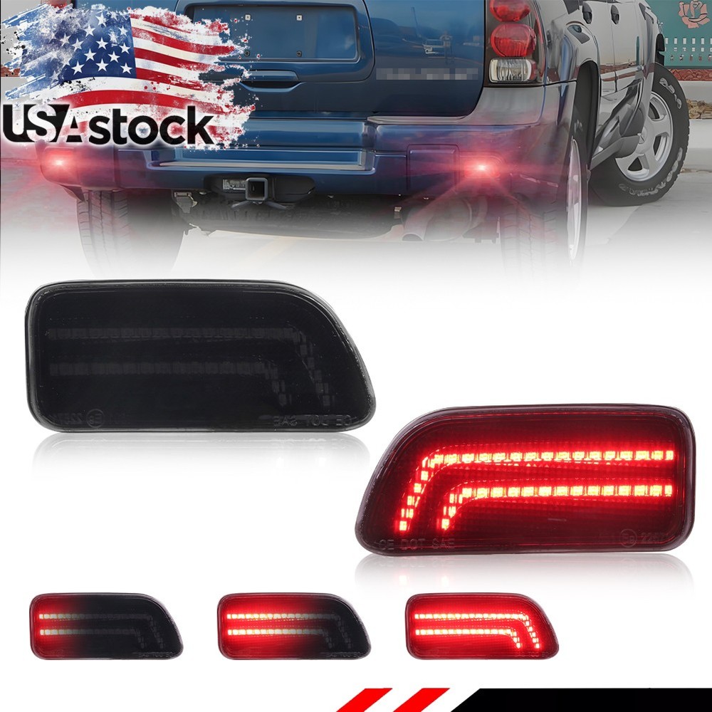 Smoke LED Tail Brake Bumper Reflector Lights For 2002-2009 Chevrolet Trailblazer