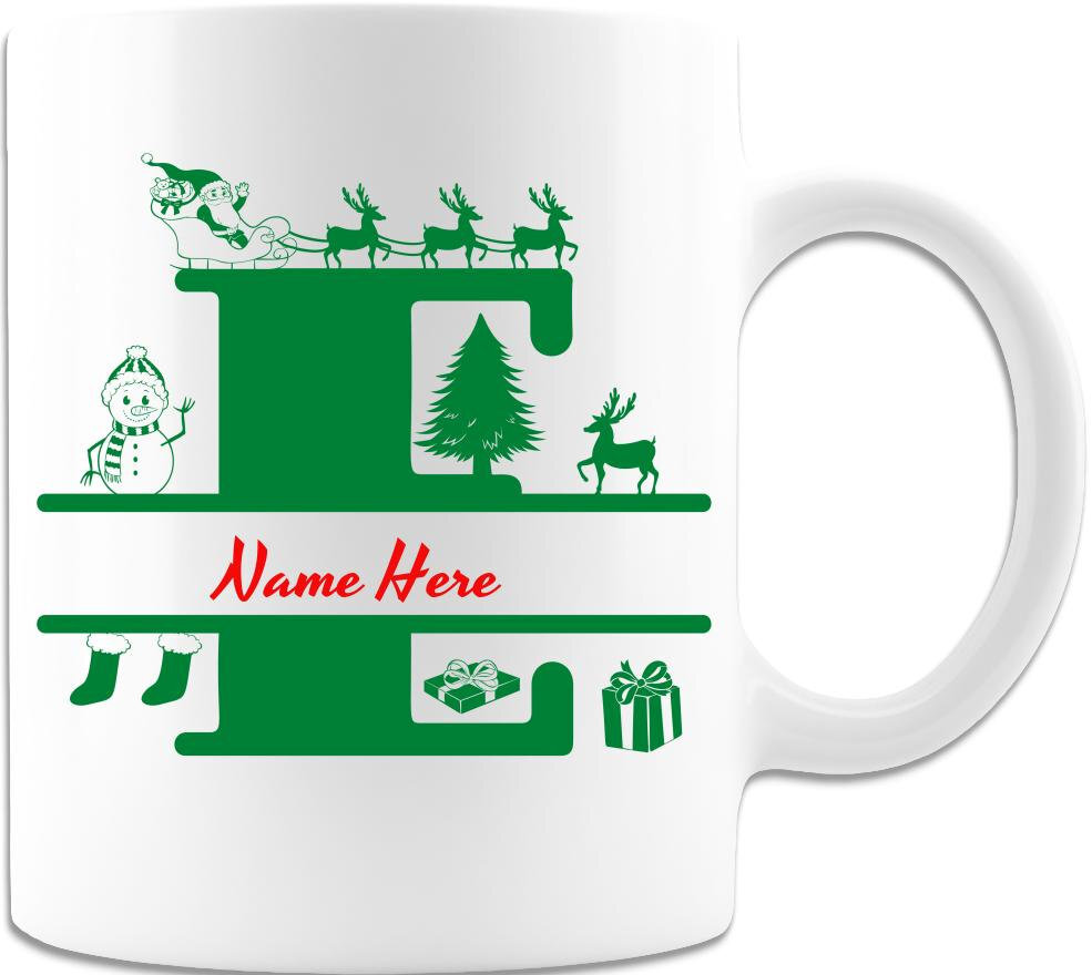 Personalized Christmas Split Monogram Initial Coffee Mug Christmas Design Split
