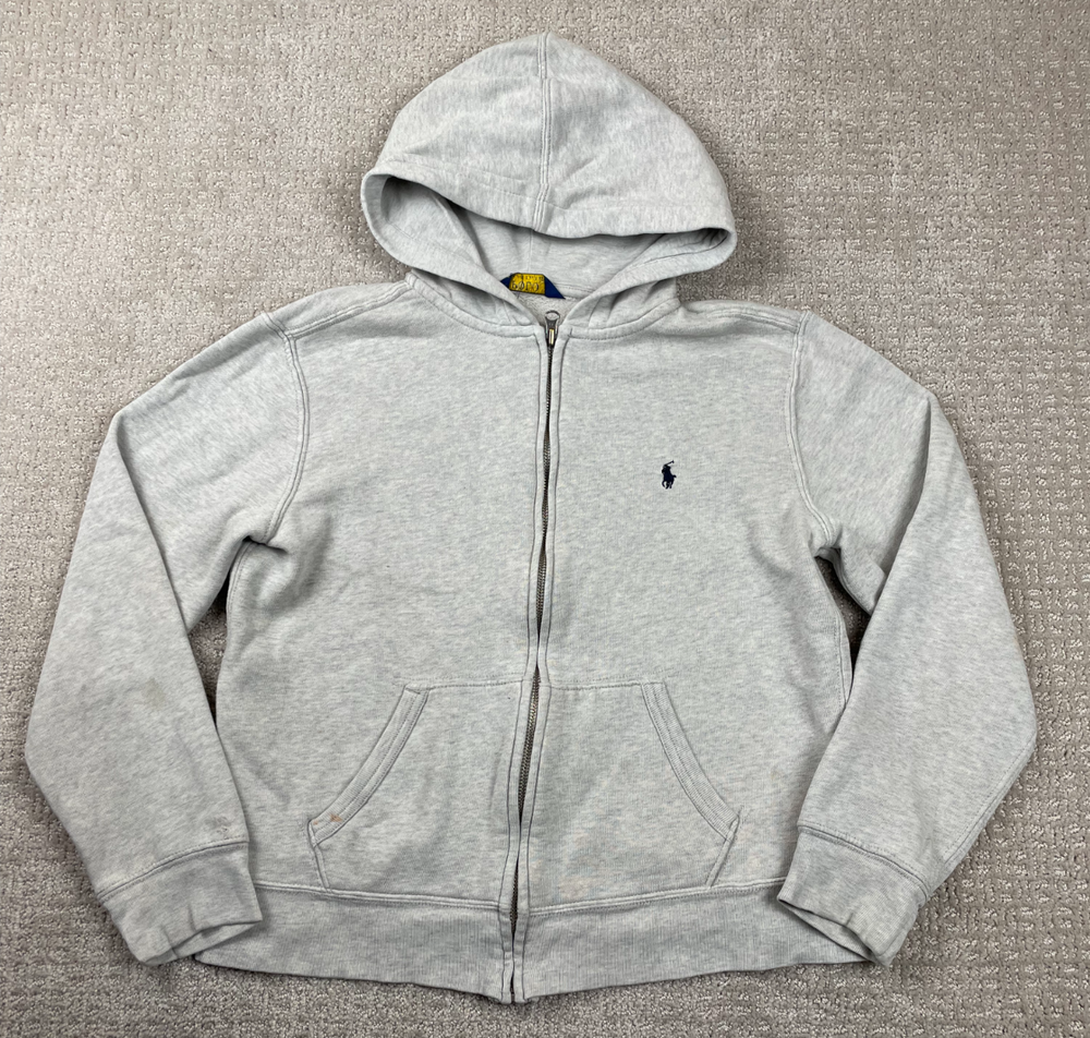 Polo Ralph Lauren Hoodie Boys M Gray Full Zip Fleece Sweatshirt Jacket Classic