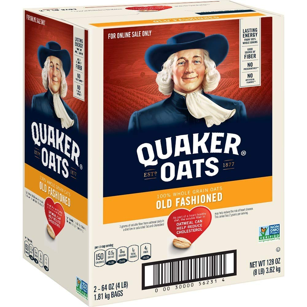 Quaker Old Fashioned Rolled Oats, Non GMO Project Verified, Two 64Oz Bags in Box