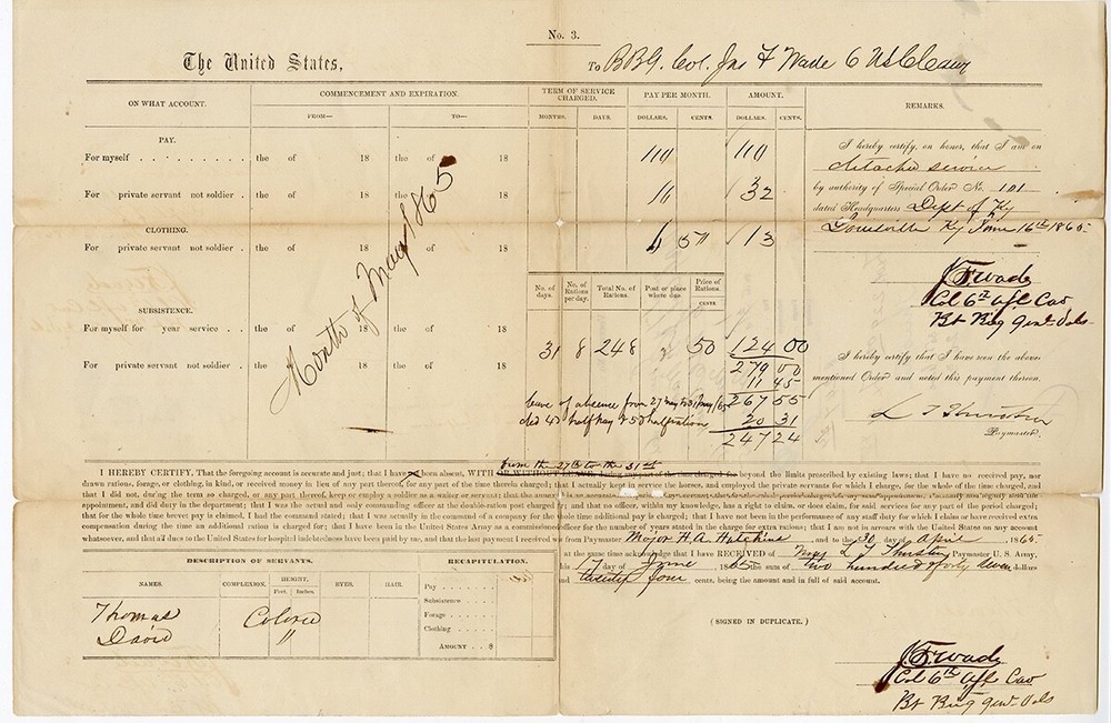 1865 Colored Troop Civil War Signed Union Army Voucher-image