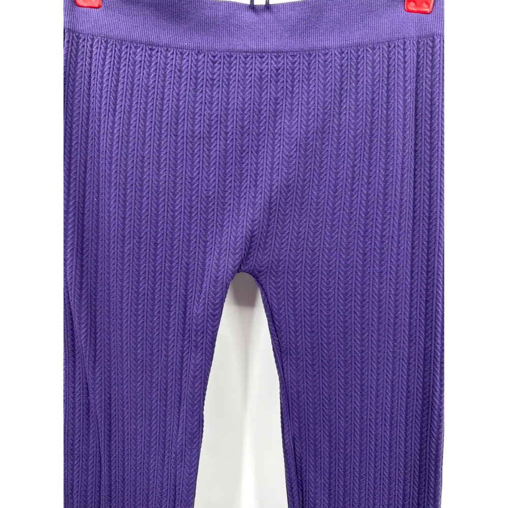 One Step Up Purple Chevron Cable Knit Textured Leggings S/M High Waist Ribbed