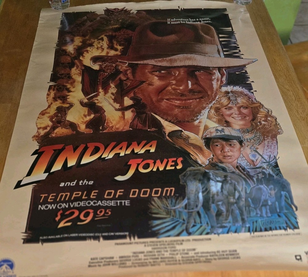 1984 Indiana Jones And The Temple Of Doom Movie Promo Poster 27 X 40
