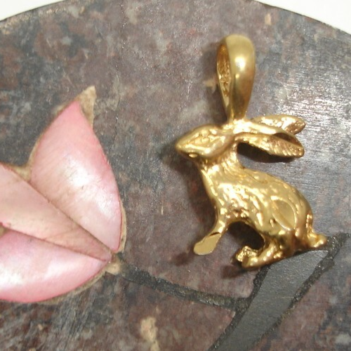 14K Gold Plated Tiny Bunny Rabbit Charm Bracelet Necklace Pendant 3/4 Inch
