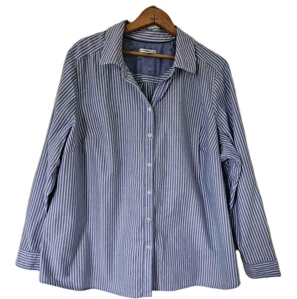 Croft and Barrow Womens Top 2X Office Nautical Preppy Stripe Button Up Classic
