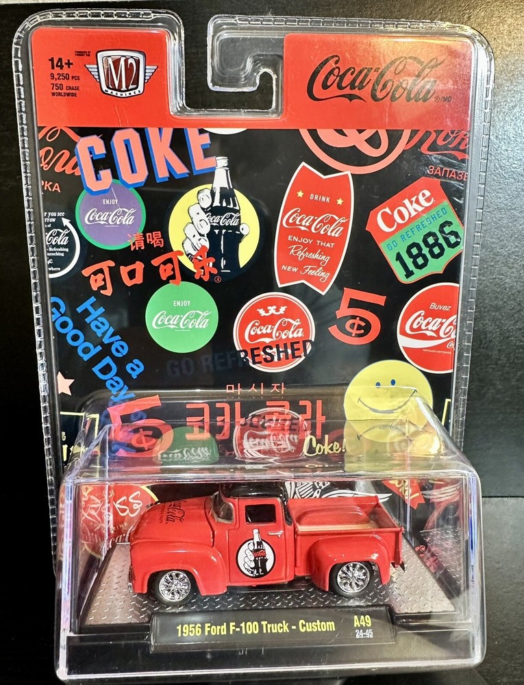 M2 Machines,Coca-Cola Branded,vintage Looking,1956 Ford F-100 Truck Custom,toy.