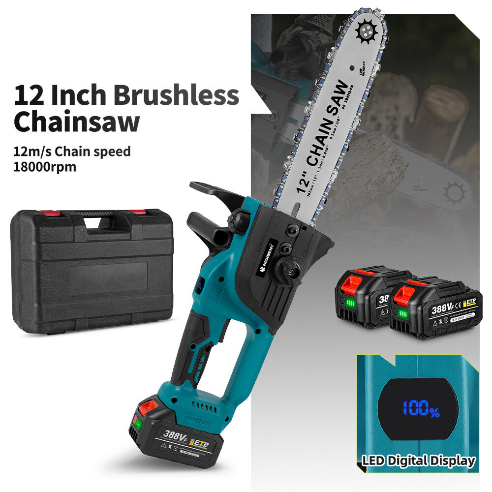 12-Inch Brushless Cordless Chainsaw Kit with 2 Batteries and Charger