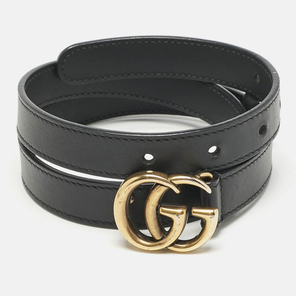 Gucci GG Marmont Black Leather Slim Belt 70CM