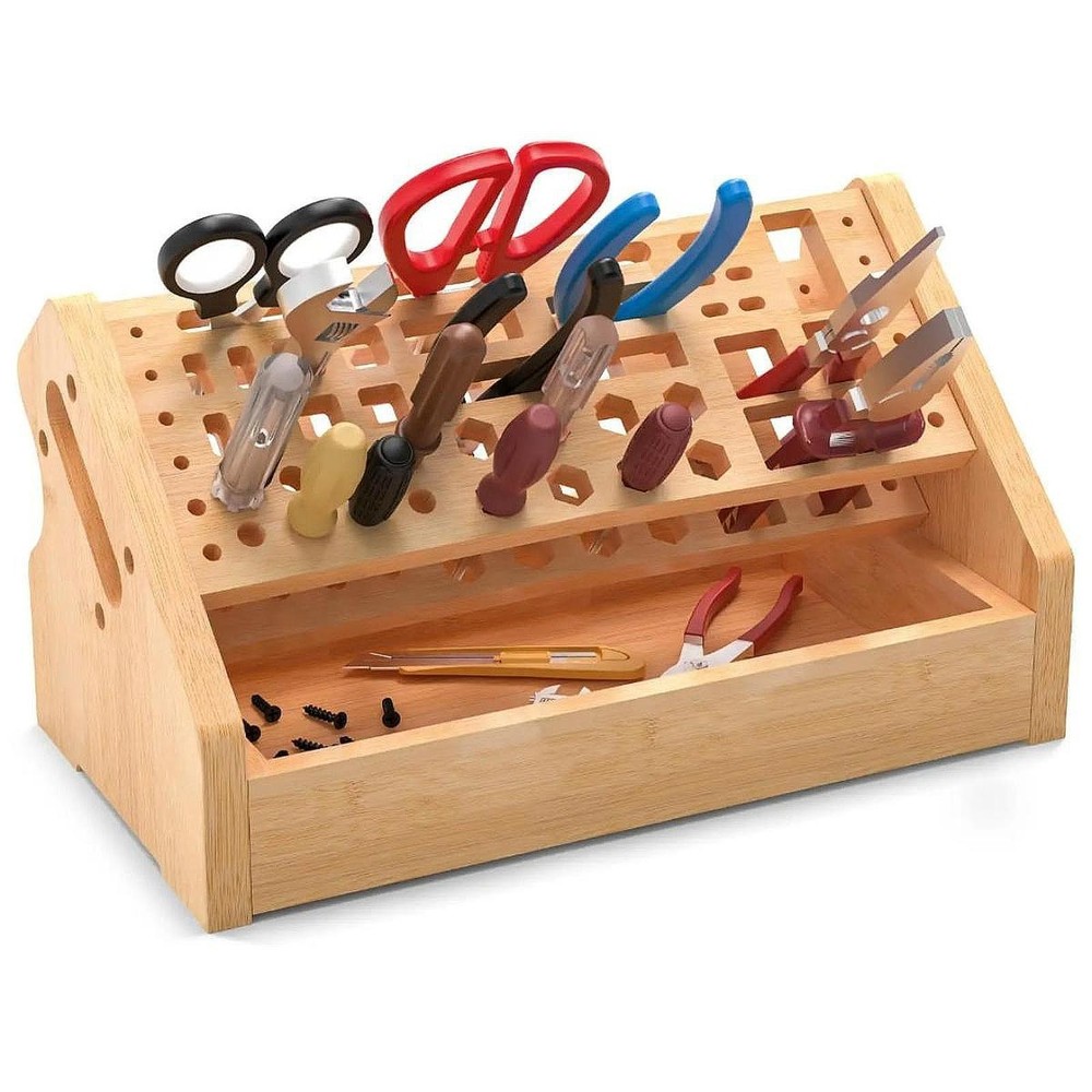 Wooden Desktop Screwdriver Organizer Rack for Tool Storage