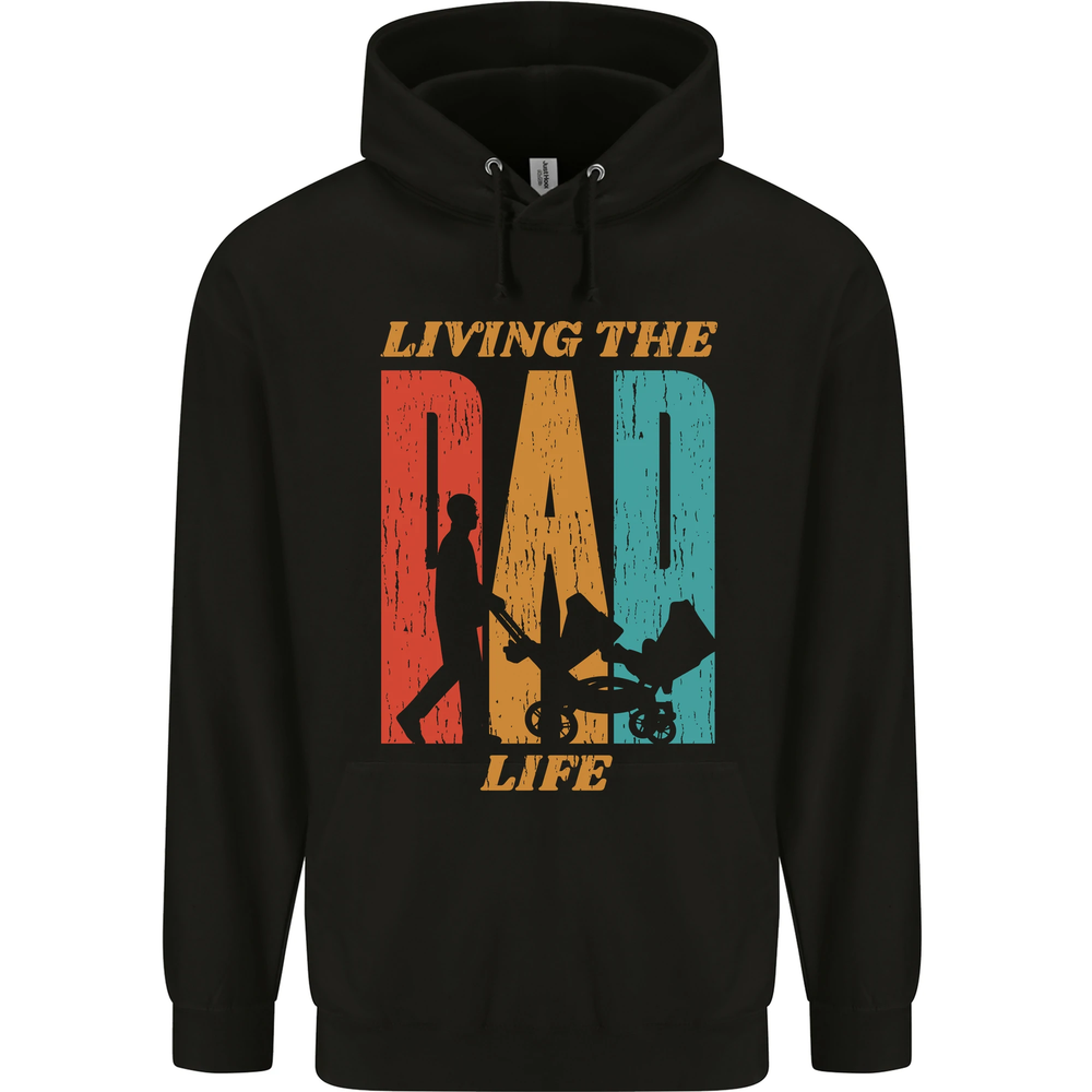 Fathers Day Living the Dad Life Twins Funny Mens 80% Cotton Hoodie-image