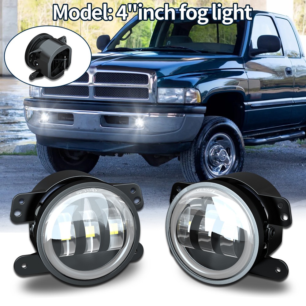 2x4 Inch White/Yellow Halo 6000K Fog Lights for 94-01 Dodge Ram 1500 2500 3500  