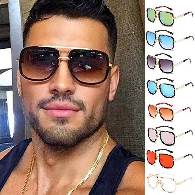 Men's Trendy Thick Frame Sunglasses Square Fashion Metal Retro Vintage Glasses ✲