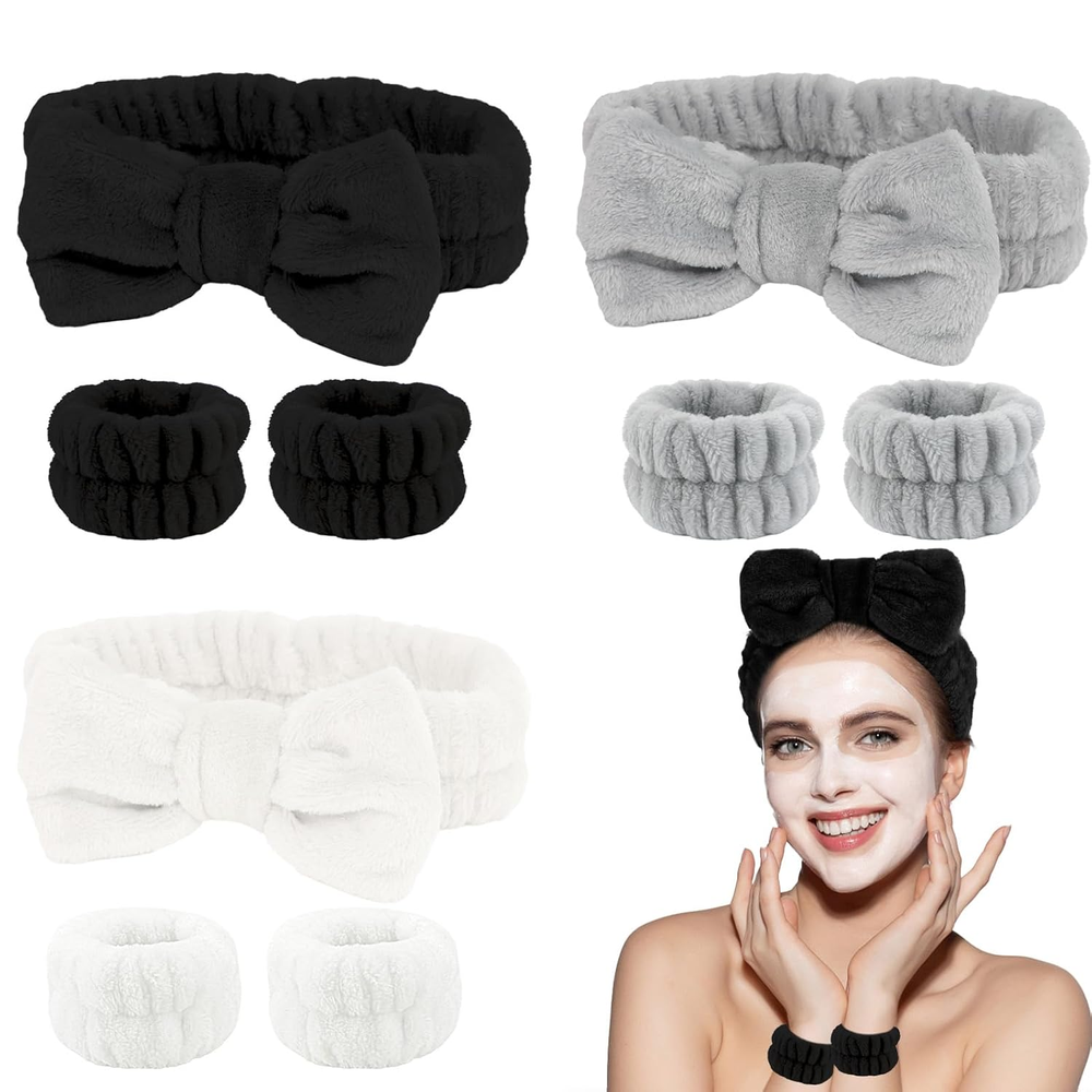 9Pcs Soft Fleece Spa Headband & Wristband Set for Girls Face Wash Kit