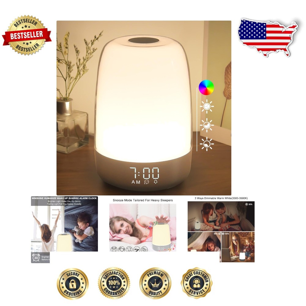 Eco-Friendly RGB Nightstand Lamp with Alarm Clock - Perfect for Nursery or Gifts