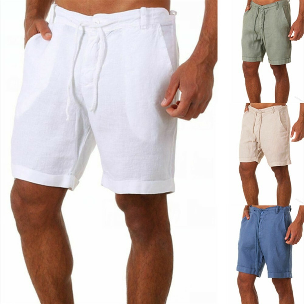 Linen Cropped Trousers Pants Shorts Soft Solid Color Summer Beach Casual