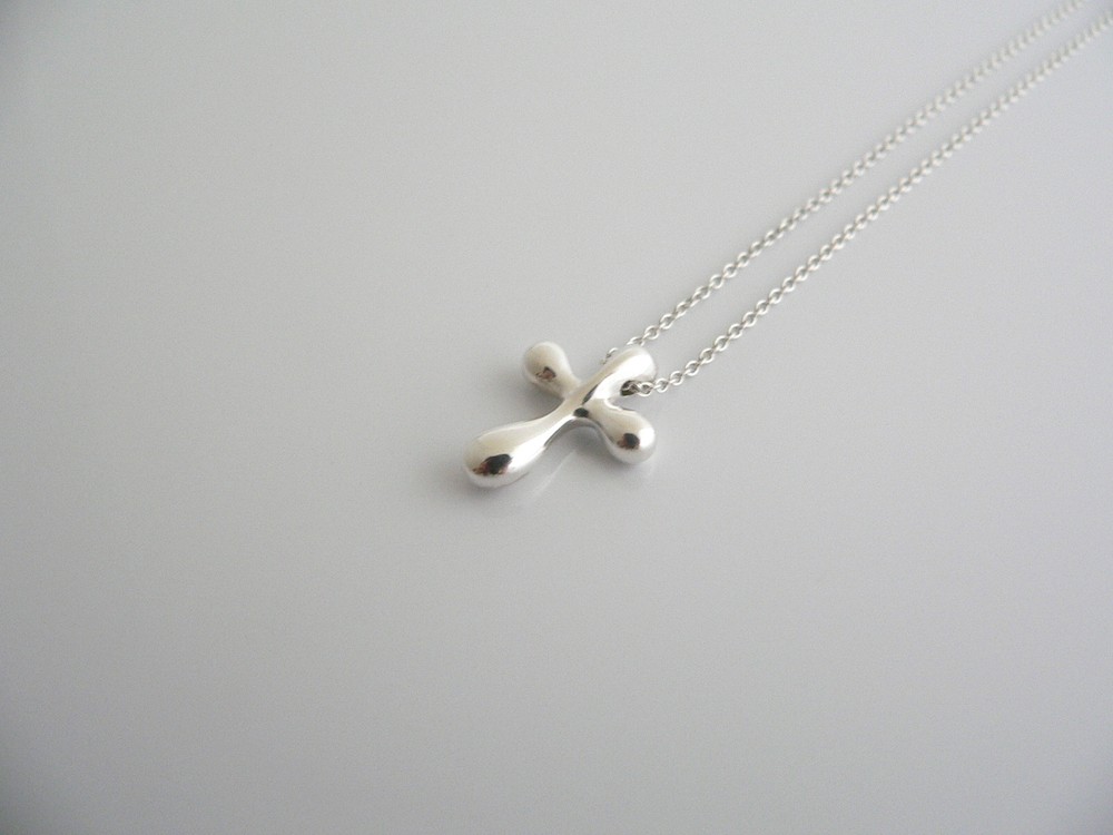 Tiffany & Co Peretti Silver Cross Necklace Pendant Charm Link 18 Inch Chain Long