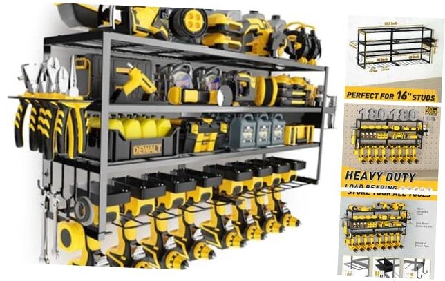 4 Layers Large Power Tool Organizer Wall 8 Drill Holder Black Large 4 Layers