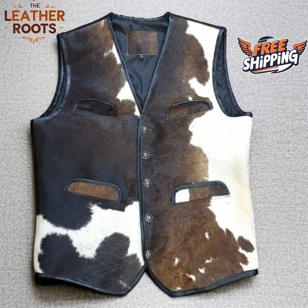 Vintage Genuine Cowhide Hair On Vest Leather Western Waistcoat Cowhide Fur Vest