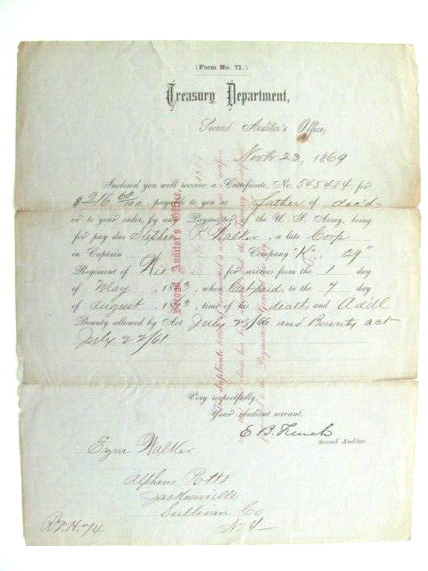 Civil War Pay Voucher for Deceased Corporal Stephen P Walker, Co K, 29th Wisconsin-image