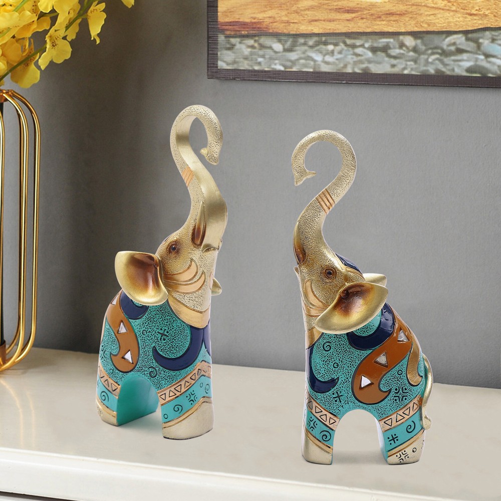 2 PCS Feng Shui Resin Elephant Statue Lucky Figurine Gift for Home Decor
