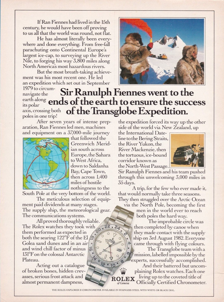ROLEX Explorer Sir Ranulph Fiennes 1984 Original Vintage Print Ad