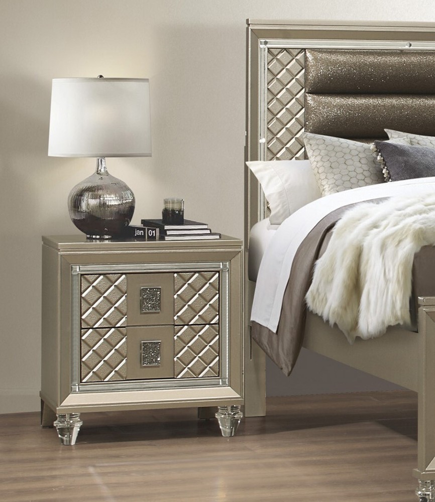 Glamorous Champagne Finish 1pc Nightstand of 2 Drawers Acrylic Feet Bedside