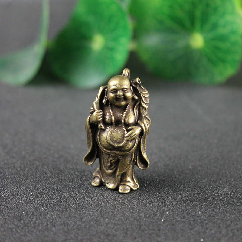 Pure Copper Smiling Maitreya Buddha Statue Feng Shui Ornament Small Big Belly