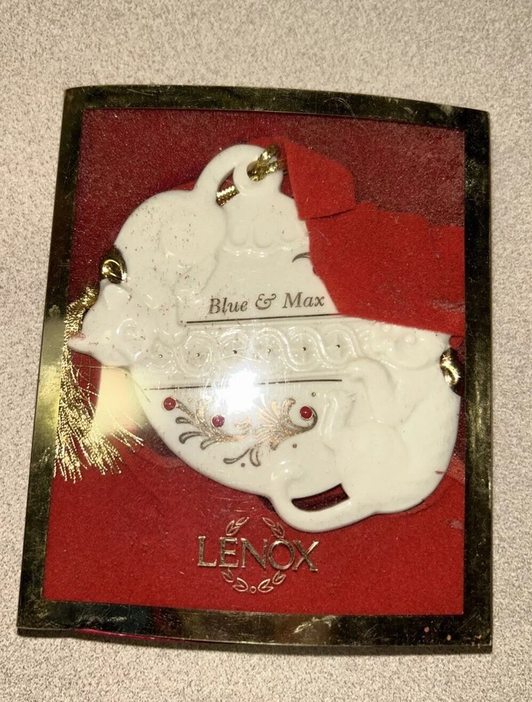 Vtg LENOX Jeweled Holiday Blue & Max Kittens Cat Christmas Holiday Ornament