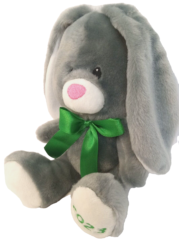 American Greetings Bunny Rabbit Stuffed Animal Plush Gray 7 Inch Green Bow 2023