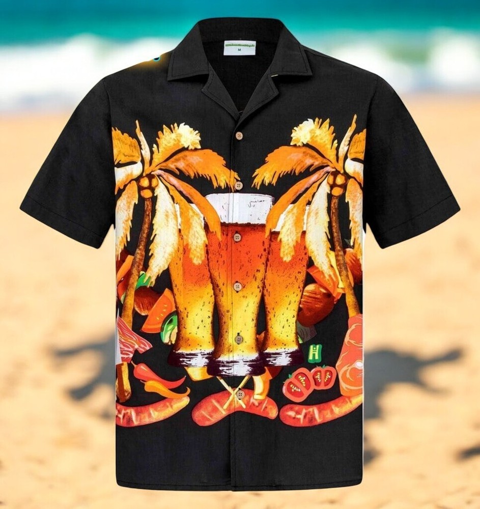 Men's Beer & BBQ Hawaiian Shirt Short Sleeve Summer Style US Size