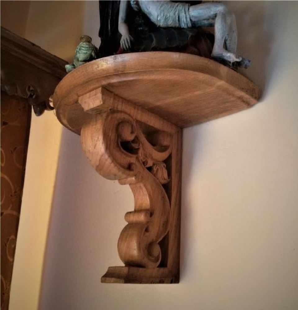 Hand-Carved Wood Corbel Carving Classic Open Mission Accent Bracket For Home Use