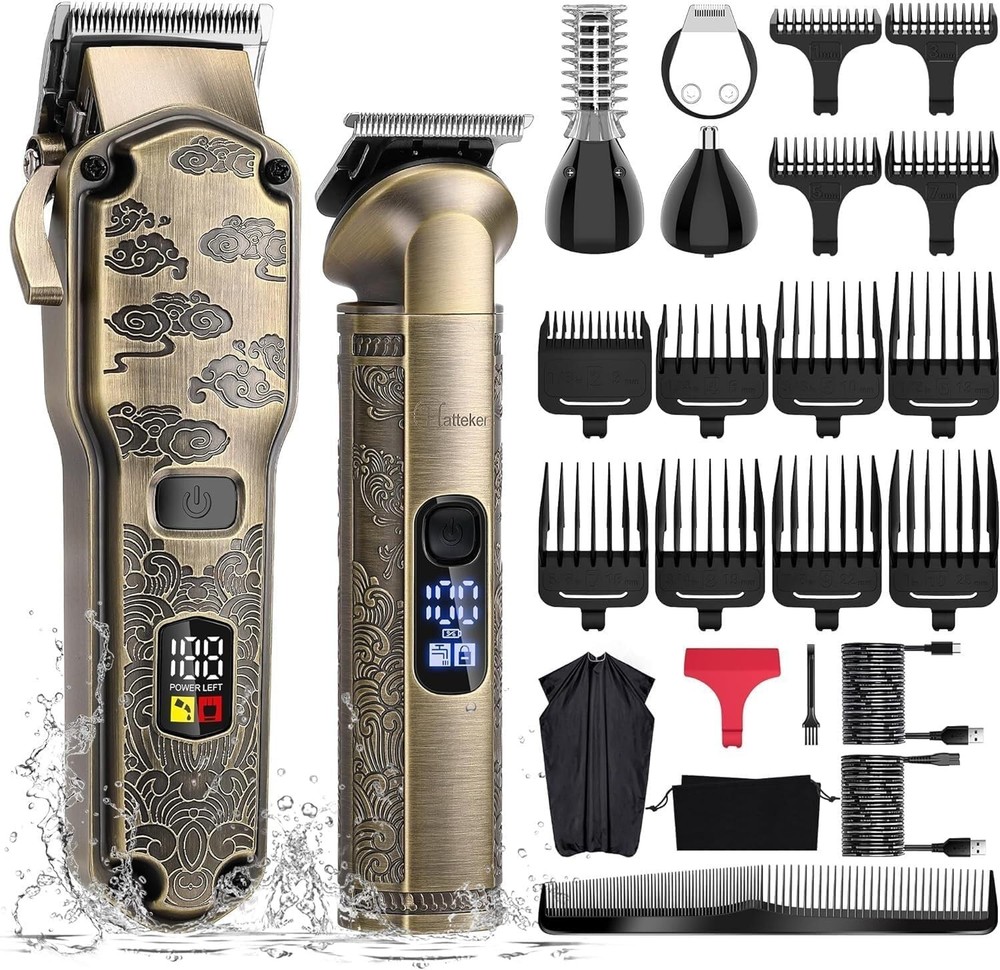 Professional Men's Hair Clippers & Beard Trimmer Set with Watch